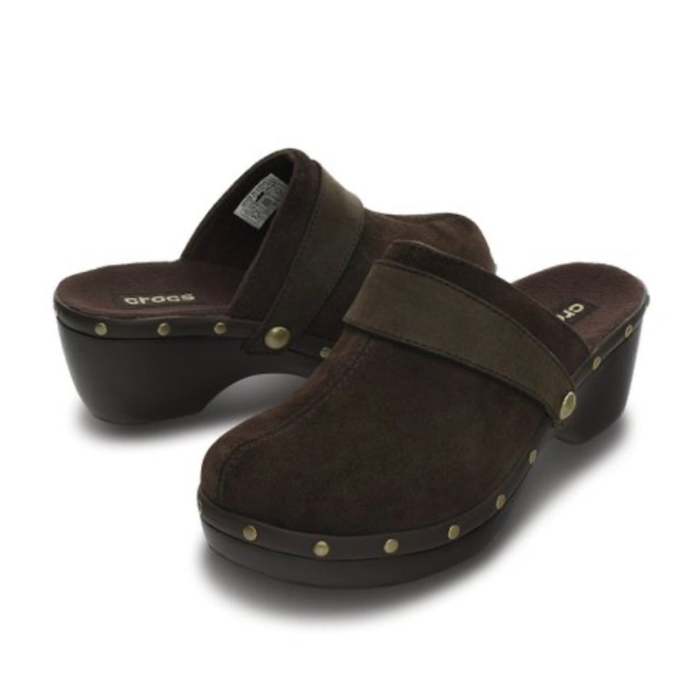 Crocs Espresso Leather Cobbler Studded Clog Size 7.5 Shoes